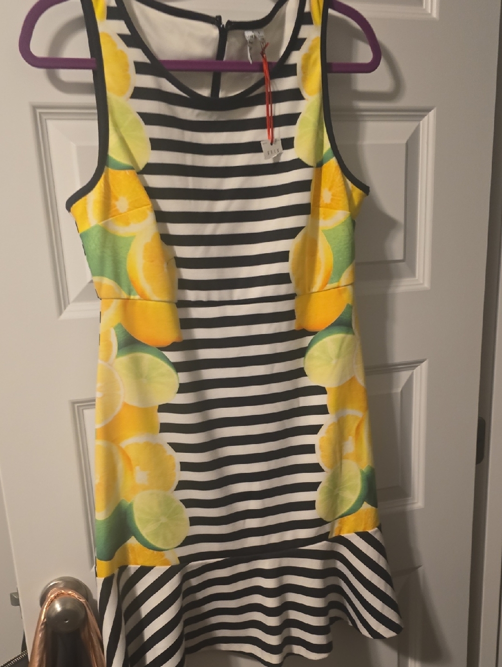 Elle Striped Black & White Dress with Yellow Lemon Print